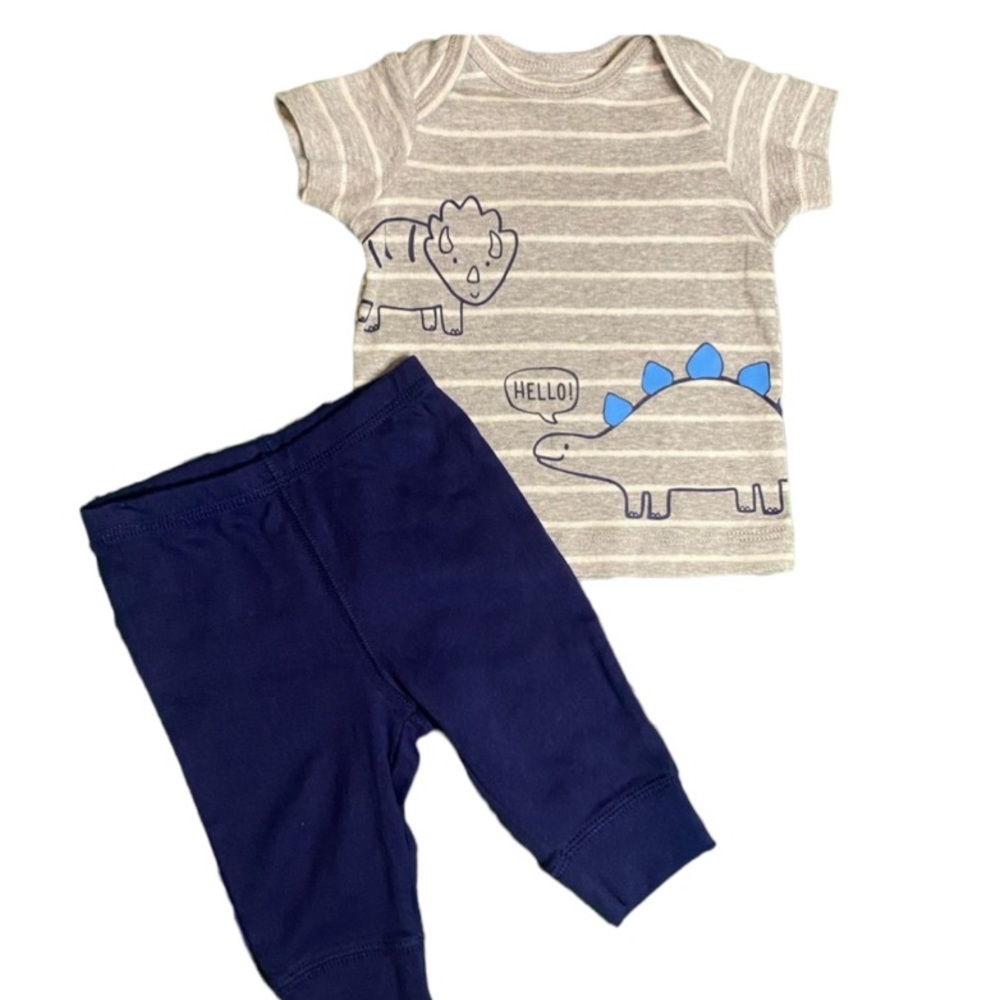 Carter’s Baby Boy Dino Dinosaur Matching Set Outfit Shirt & Pants Grey Blue